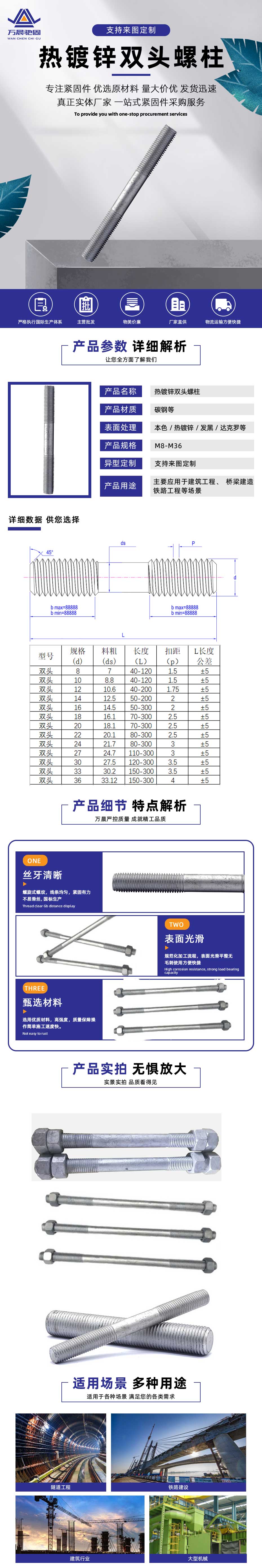 熱(rè)鍍鋅雙頭螺柱